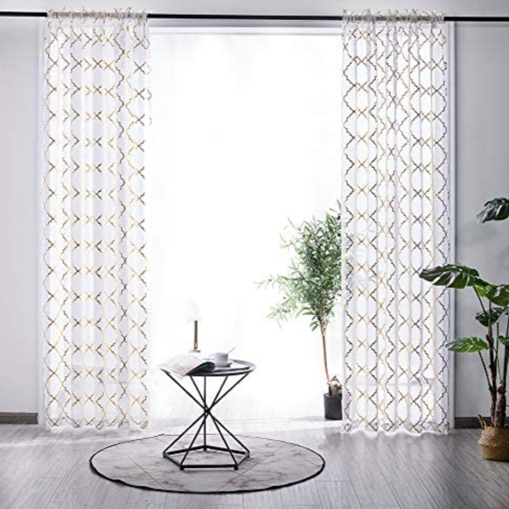 YANJUN • White & Gold foil sheer curtains